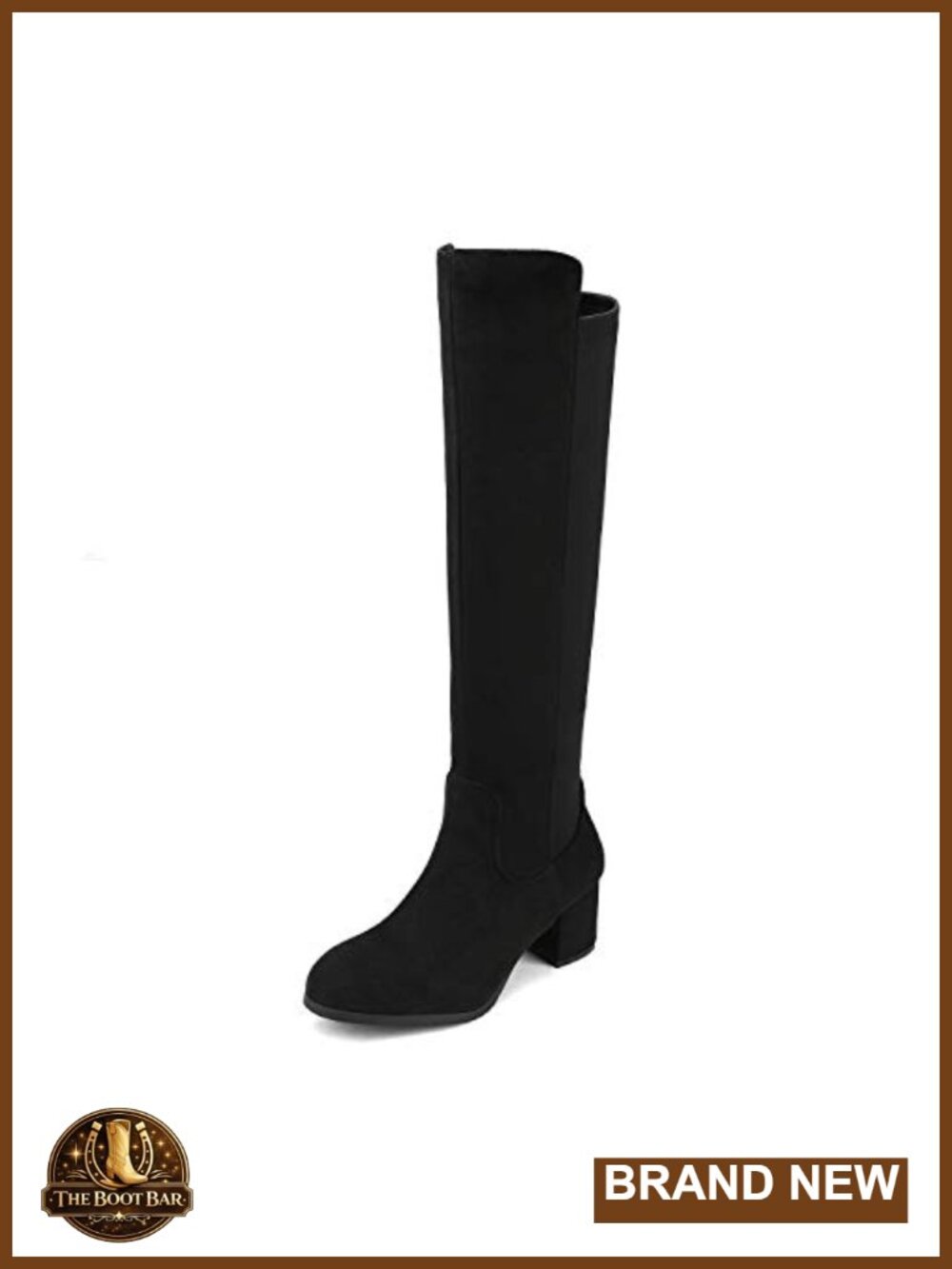 Knee-High Stretch Boots Faux Suede Block Heel Side Zip